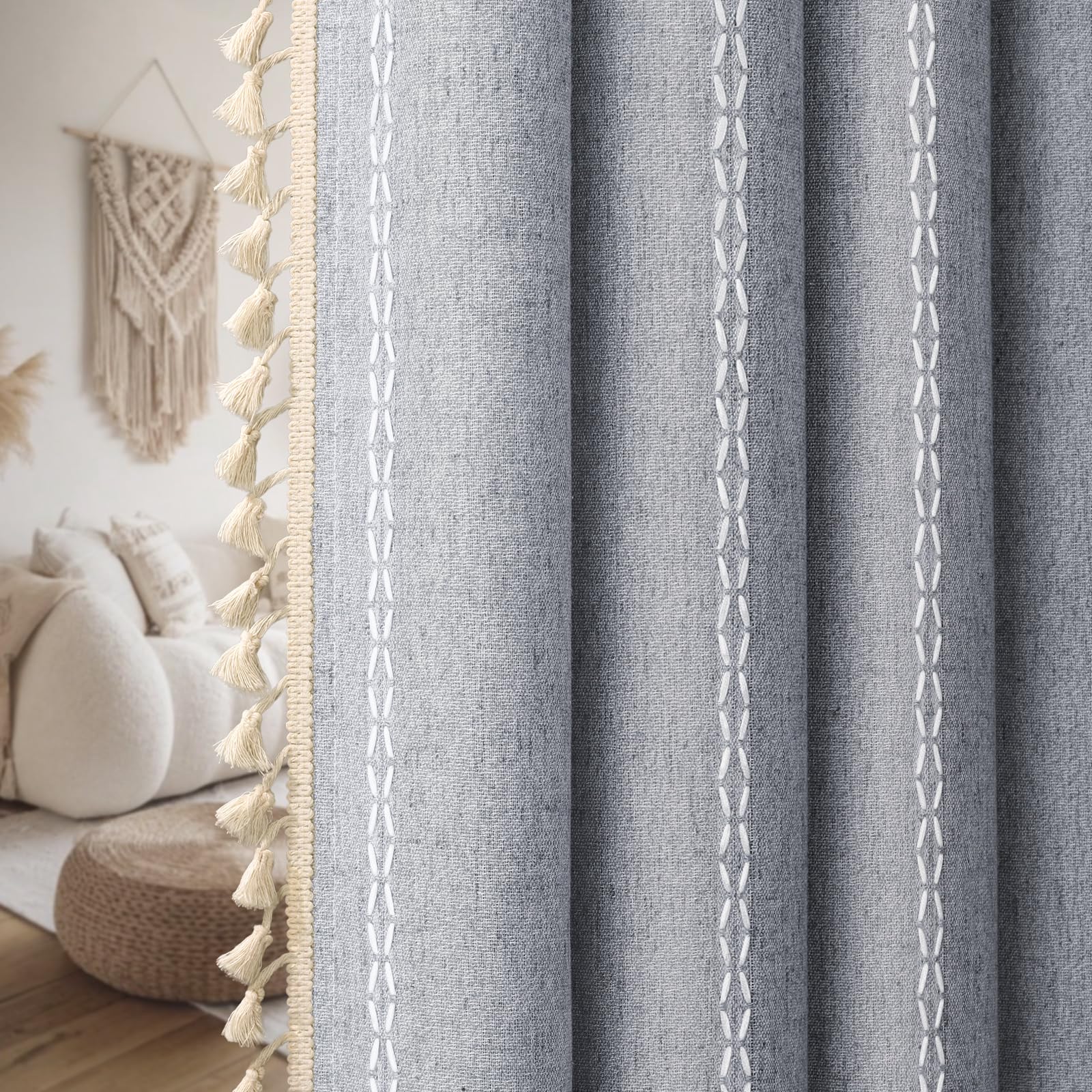 XOGUIBO linen texture fabric in soft blue for cozy spaces
