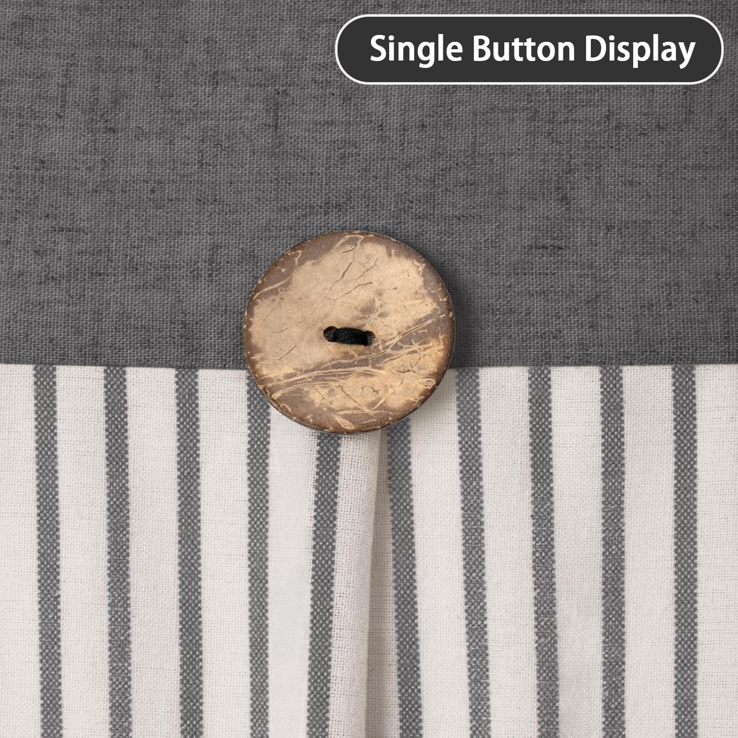 XOGUIBO pleated grey stripe curtain adds texture and depth to bathrooms.