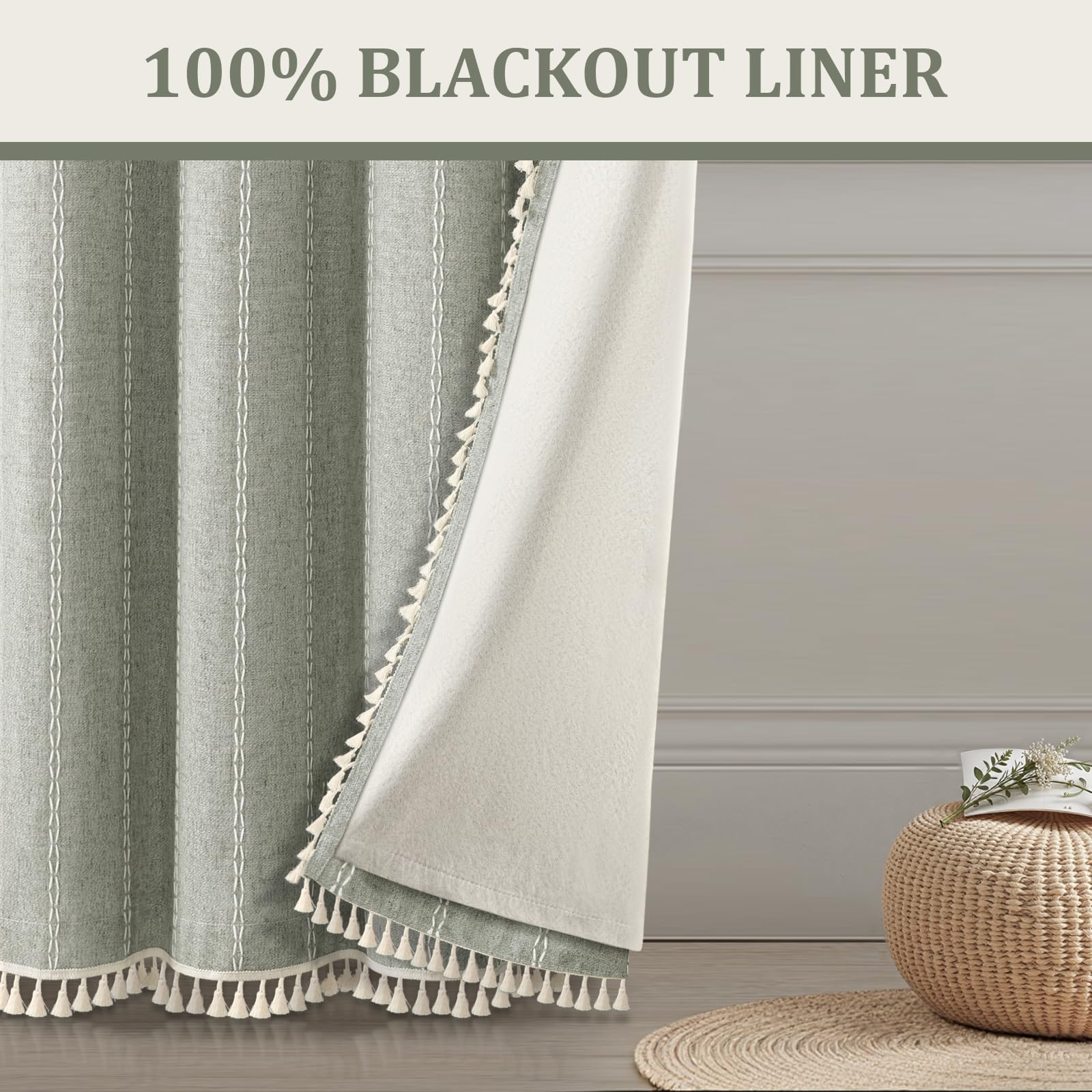 XOGUIBO Sage Green back-tab rod-pocket option shows flexible hanging choice
