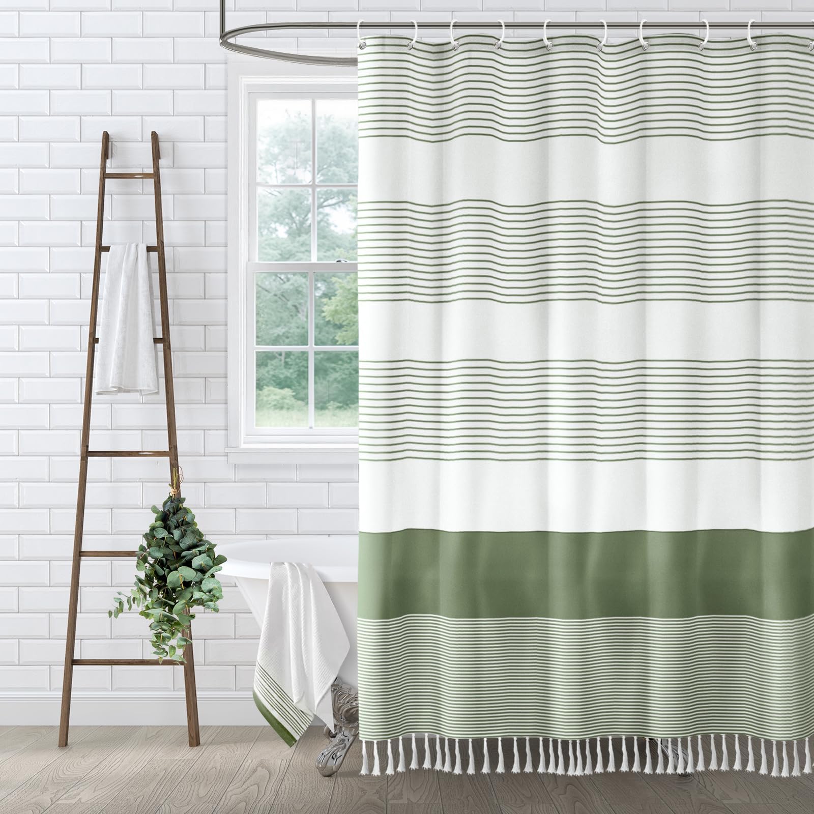 XOGUIBO sage green shower curtain with soft cotton blend for daily use