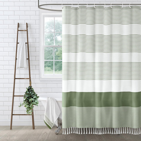 XOGUIBO sage green shower curtain with soft cotton blend for daily use