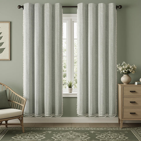 XOGUIBO Sage Green tassels detail adds handcrafted charm and cozy ambiance