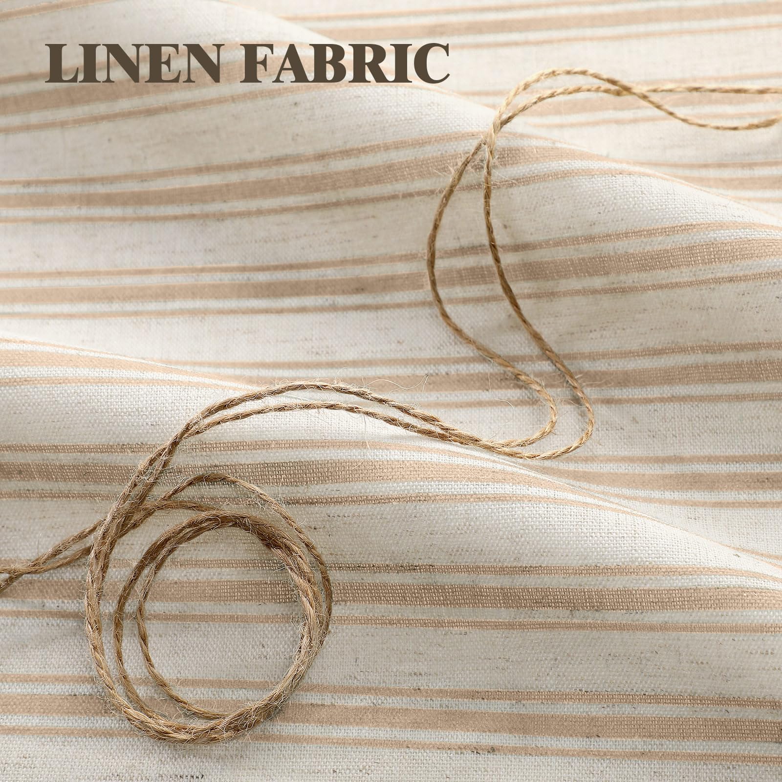 XOGUIBO cream-beige stripe curtain brings soft, inviting color to the bathroom.