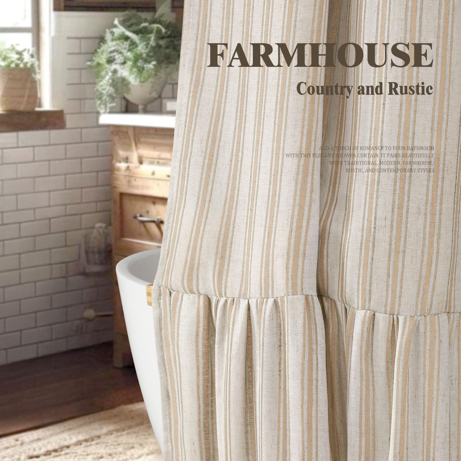XOGUIBO linen-look shower curtain showcases natural texture for a relaxed bath.