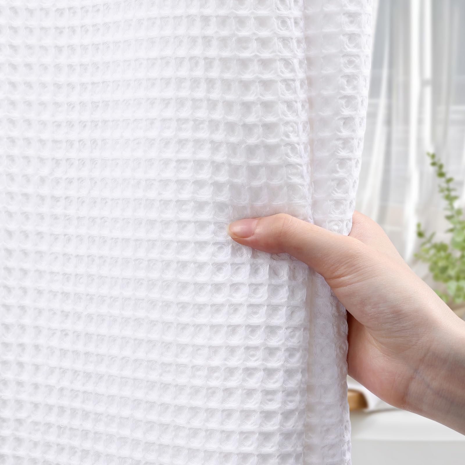 XOGUIBO white curtain finish resembles cotton with easy care for busy homes.