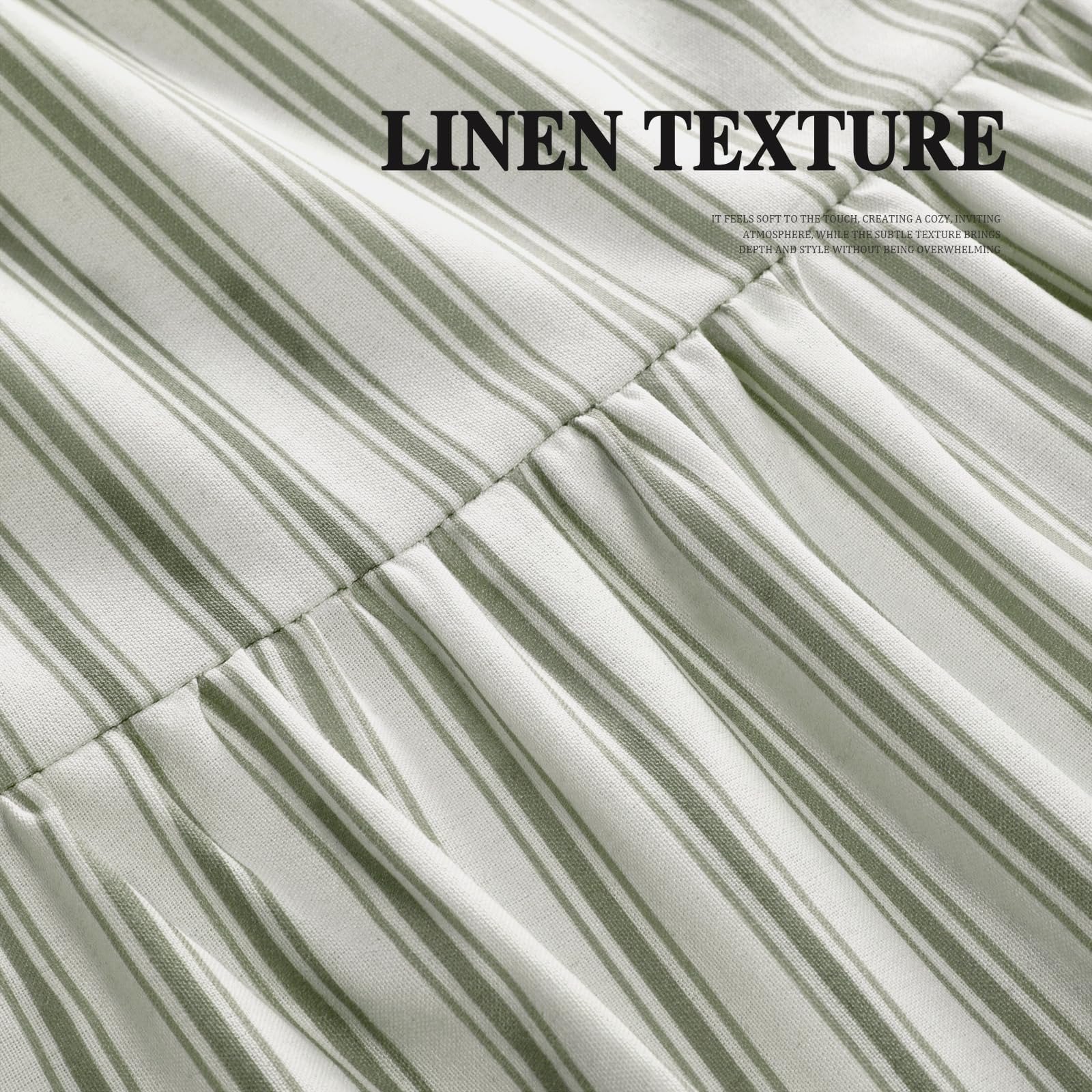 XOGUIBO white-green stripe pattern complements wood and greenery nicely.