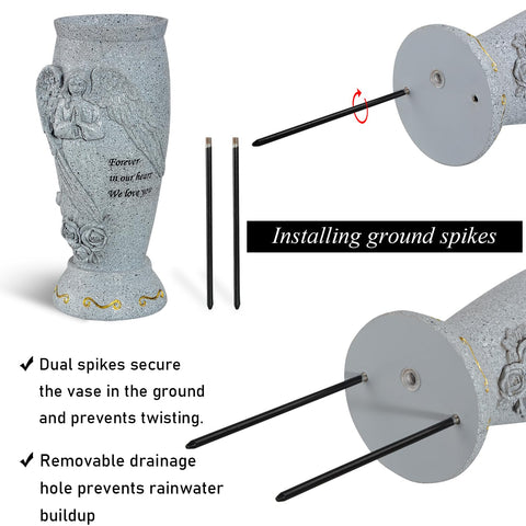 XONOR angel vase in grey granite for year‑round artificial flowers.