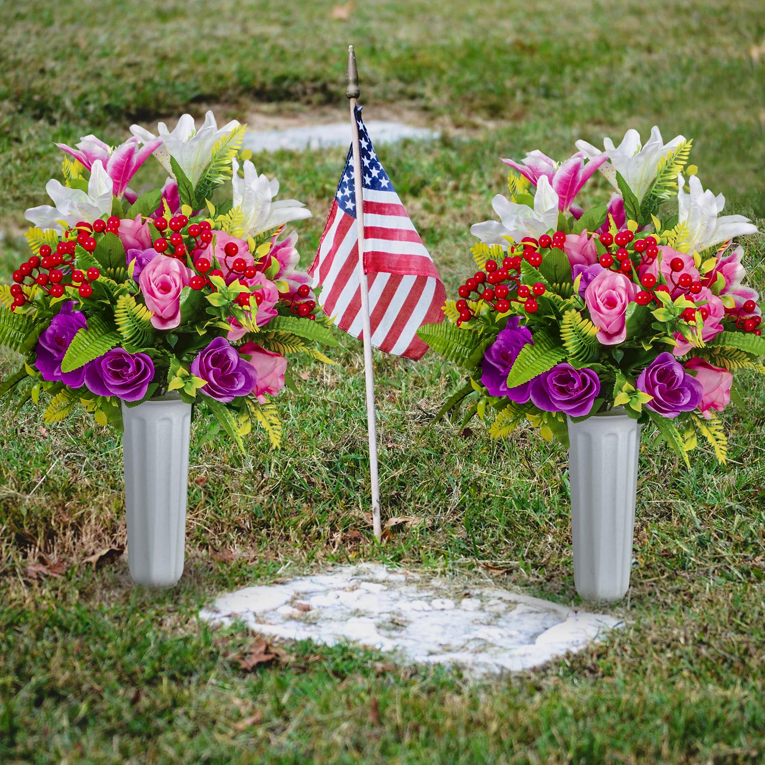 XONOR greenery accent enhances grave marker displays.