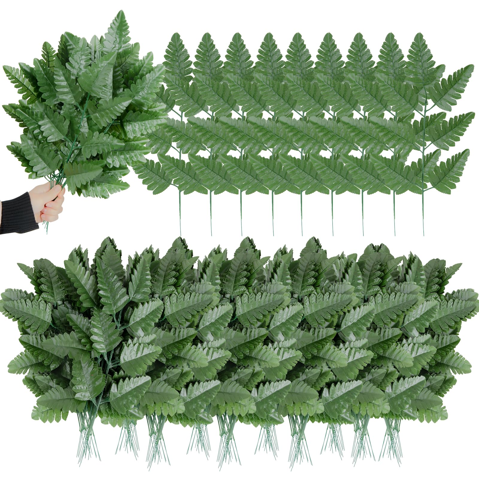 XONOR artificial silk fern leaves in dark green for full, lush displays.