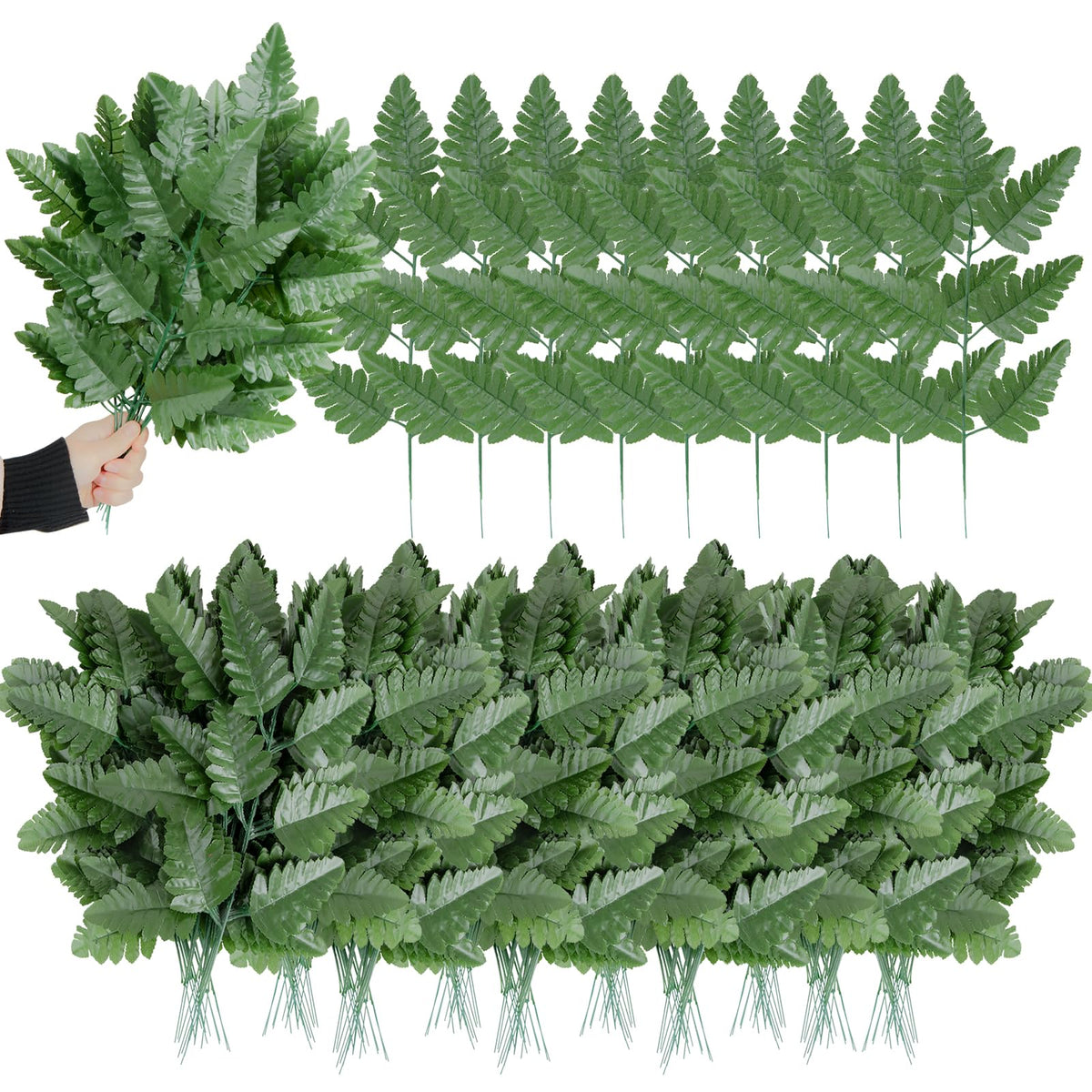 XONOR artificial silk fern leaves in dark green for full, lush displays.