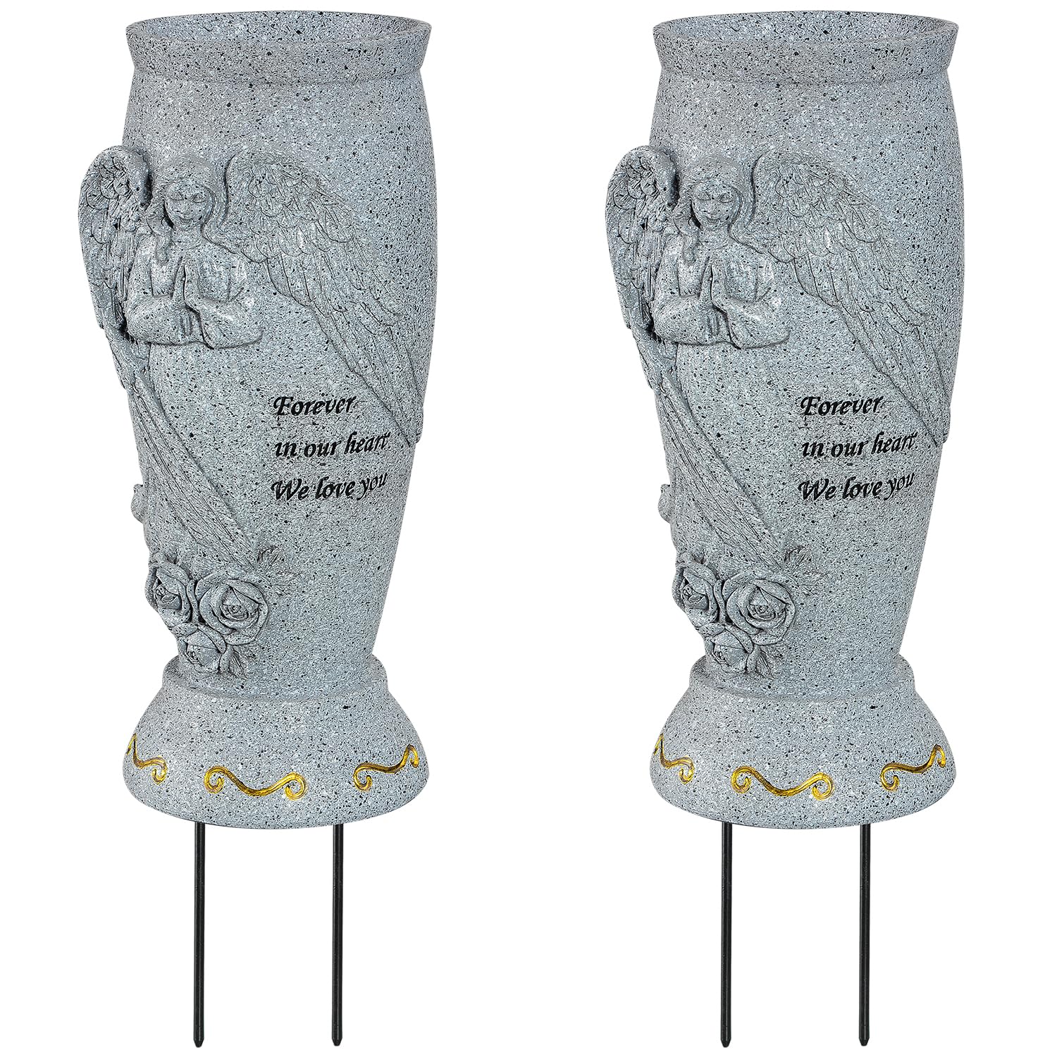 XONOR angel cemetery vase with Forever in our hearts engraving for gravesites.
