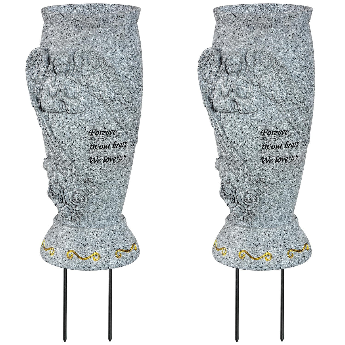 XONOR angel cemetery vase with Forever in our hearts engraving for gravesites.