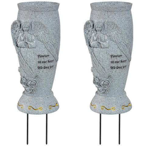 XONOR angel cemetery vase with Forever in our hearts engraving for gravesites.