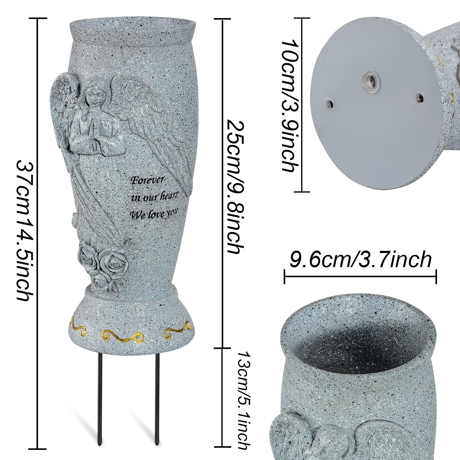 XONOR cemetery vase with ground spikes for secure placement on grass.