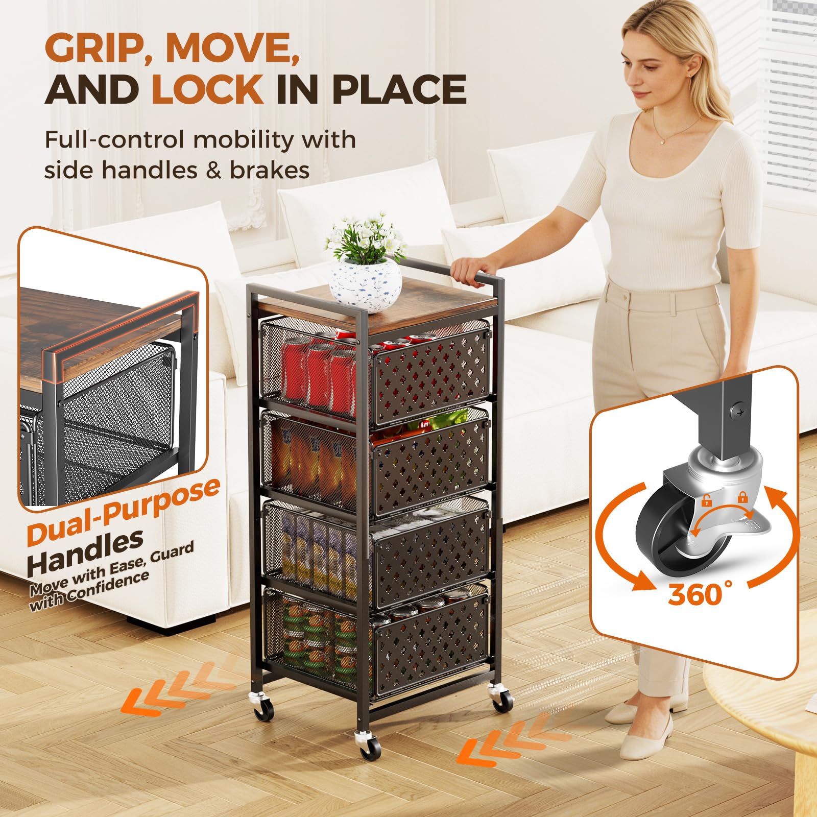 Xpatee kitchen cart dimensions shown for compact fit in tight spaces.