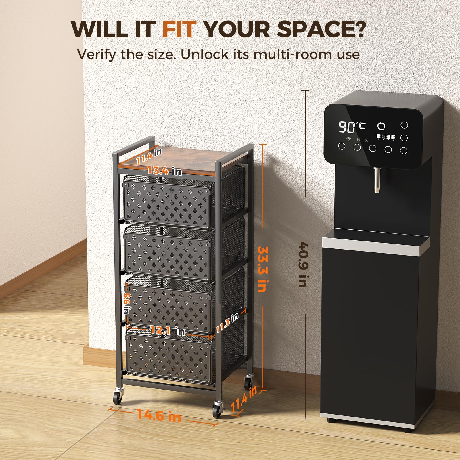 Xpatee kitchen cart in room setup demonstrates versatile room-to-room organization.