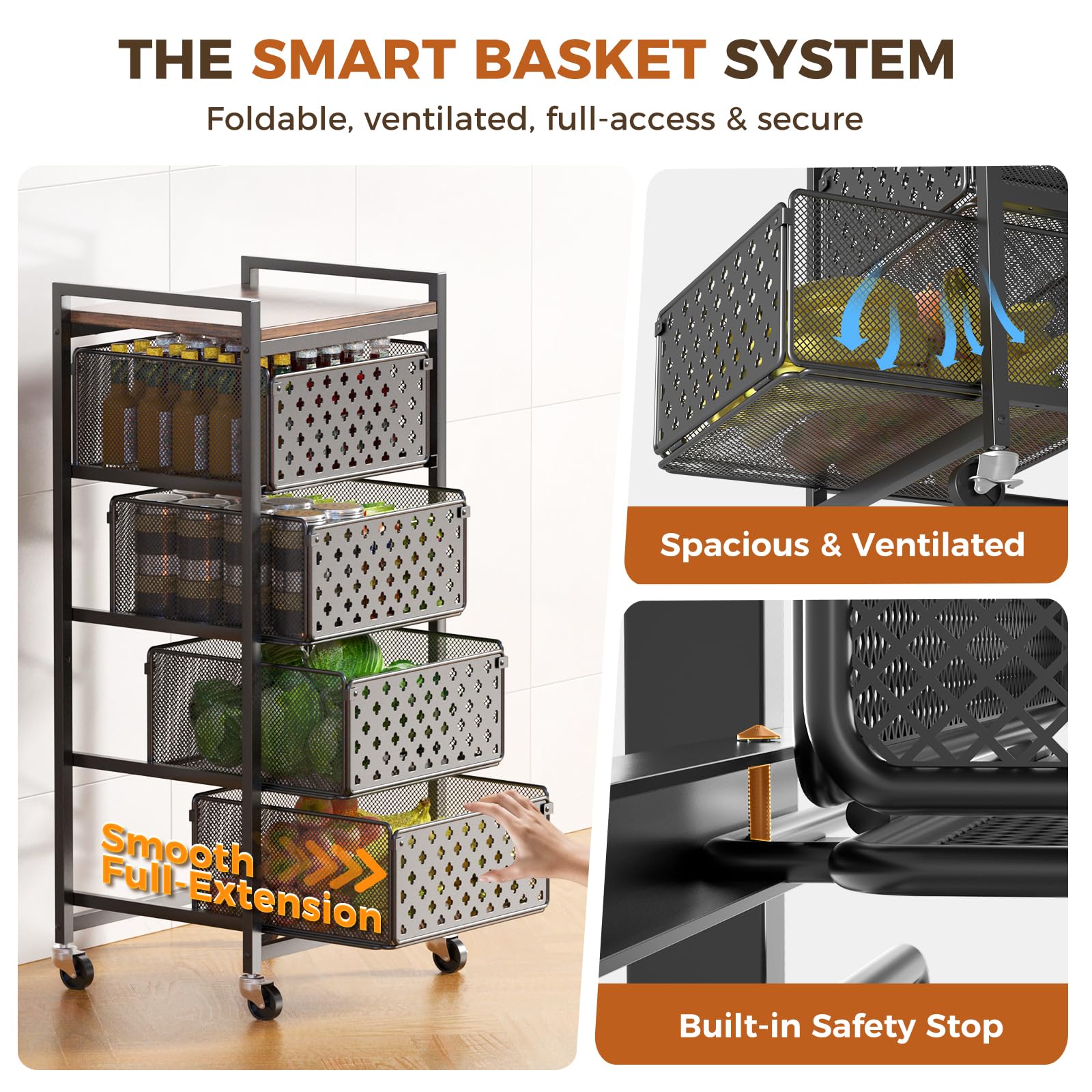 Xpatee locked wheels kitchen cart ensuring stable placement during use.