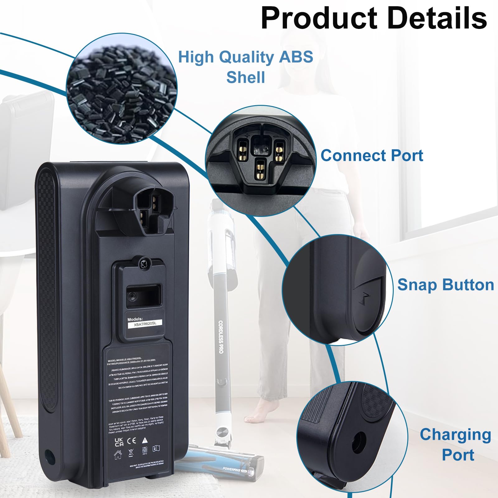 Xpopox UZ565H battery powers compatible Shark cordless cleaners.