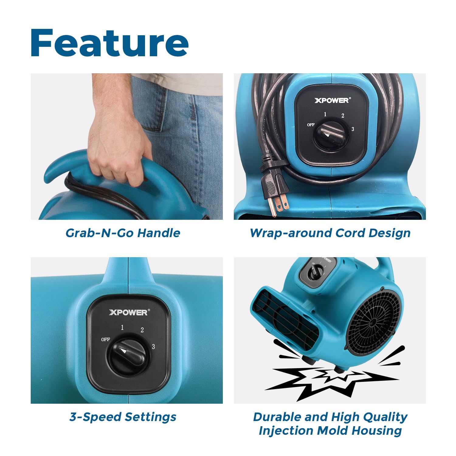 XPOWER P-80 Mini Utility air mover used for workshop ventilation and cooling.