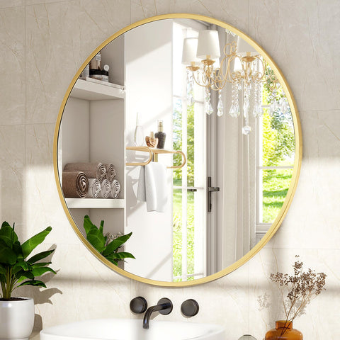 XRAMFY 30-inch round mirror for bathroom vanity with clear reflections