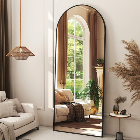 XRAMFY arched full-length mirror in black frame with crisp reflections