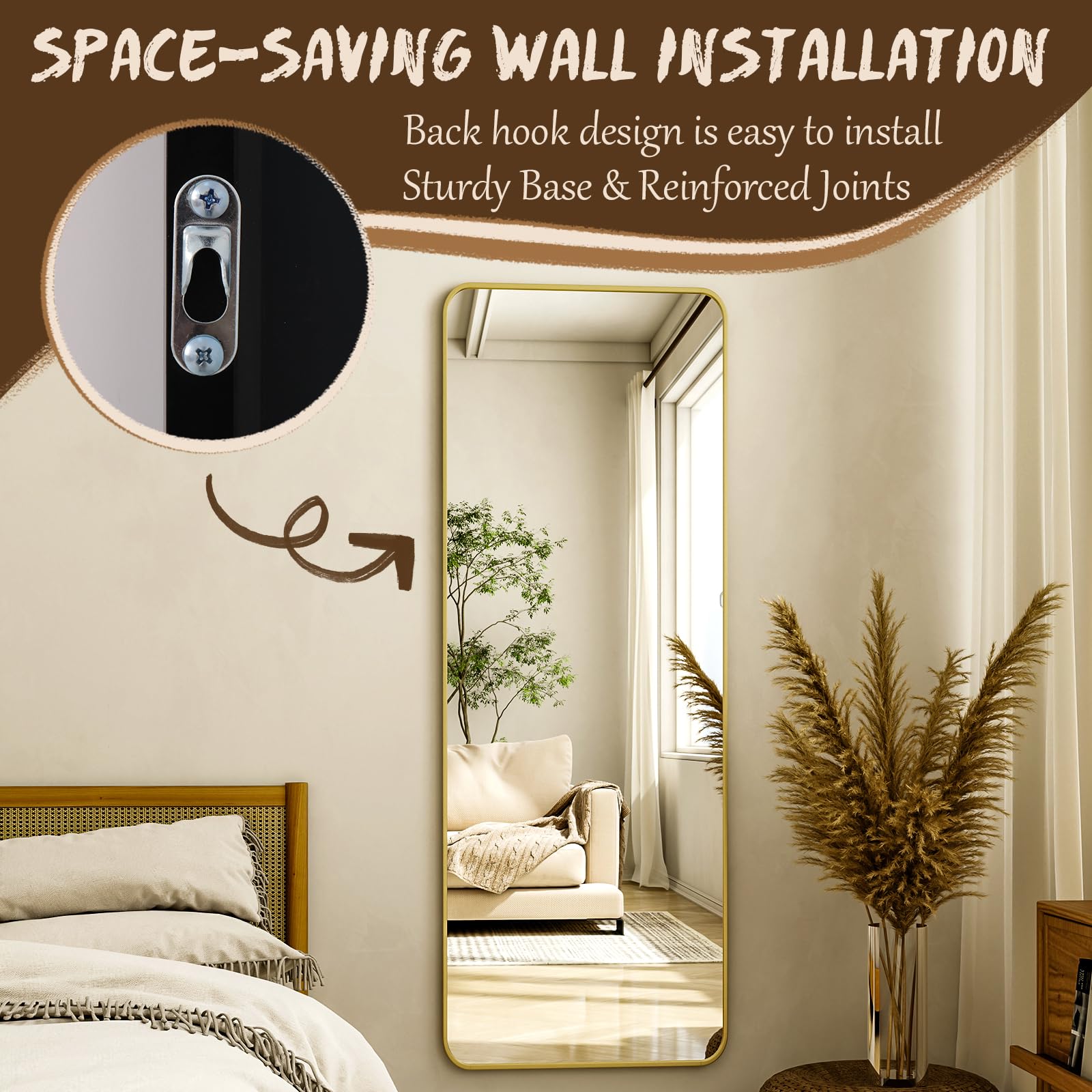 XRAMFY full-length mirror enhances light and space in living areas.