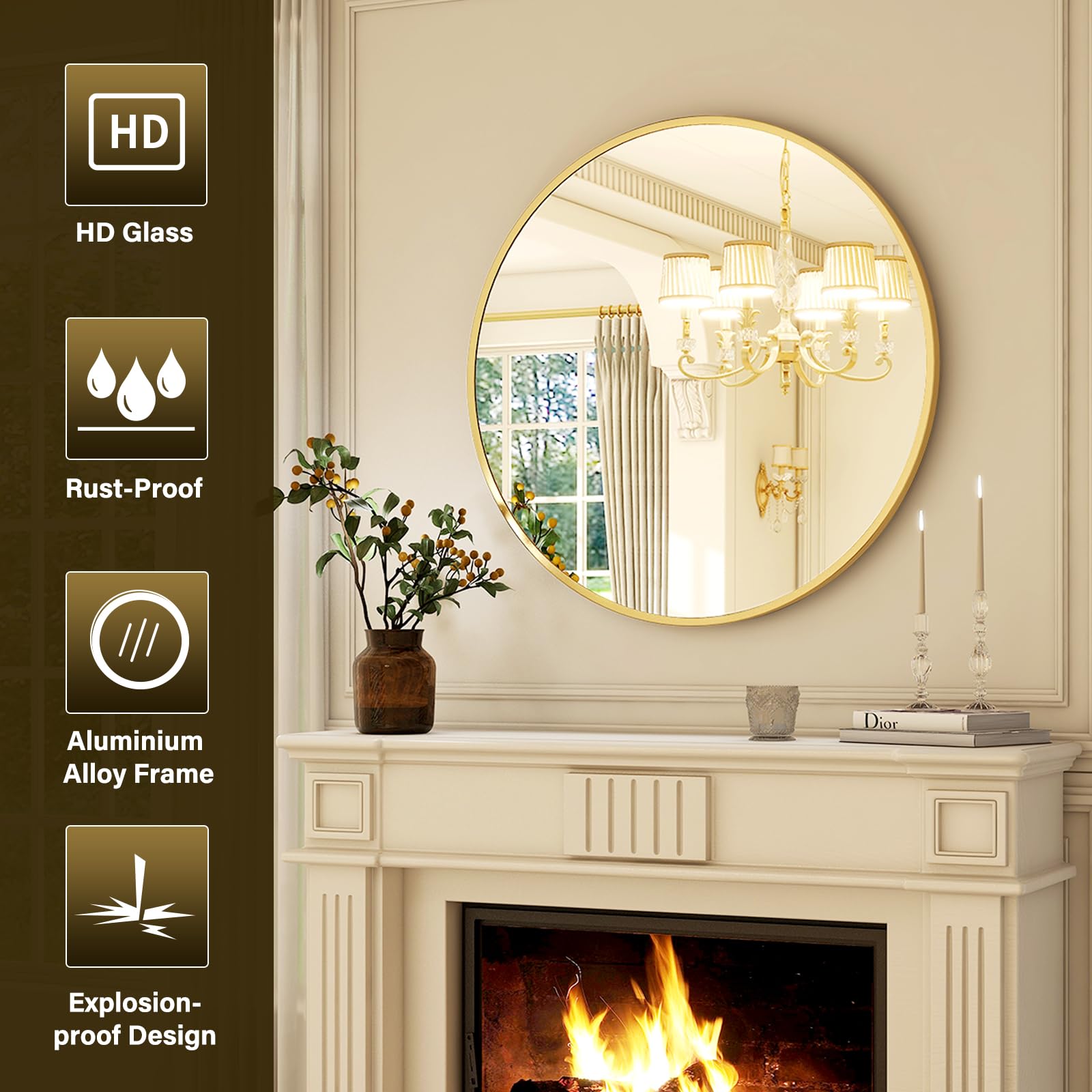XRAMFY aluminum alloy round mirror frame offers durability and lightweight support