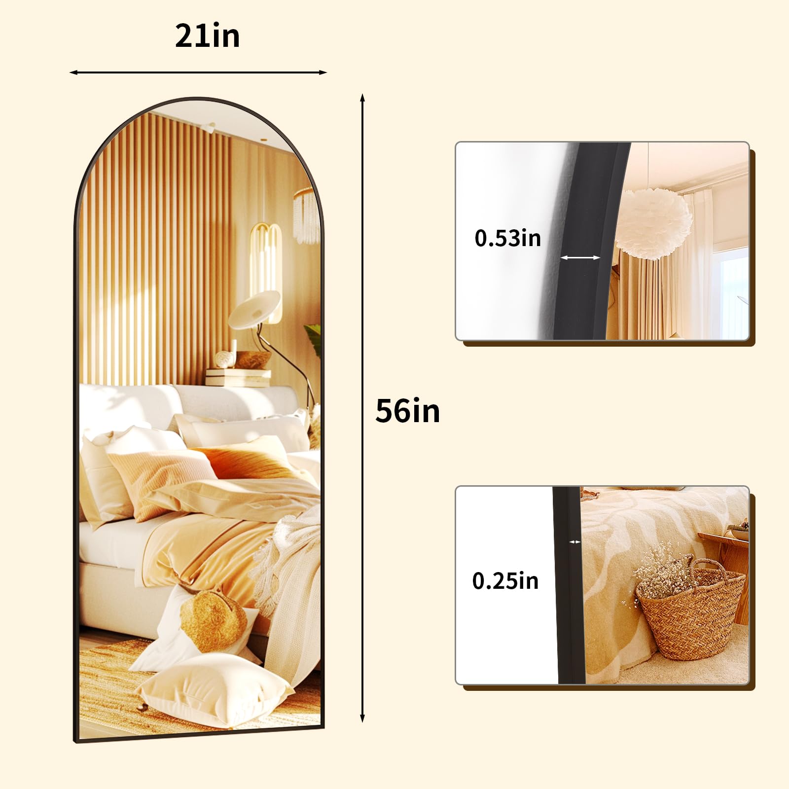 XRAMFY slim-edge arched top mirror elevates room aesthetics
