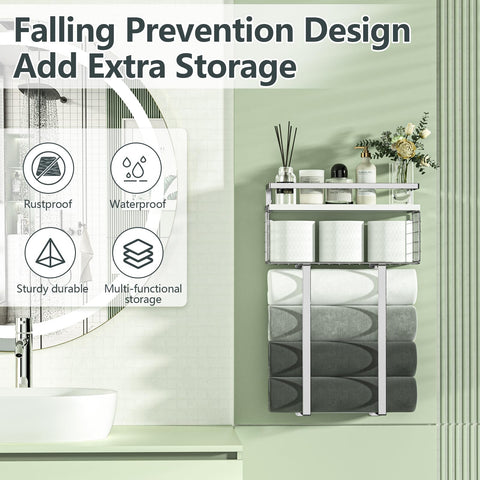 Xstydes bathroom shelf with storage basket in silver organizes essentials
