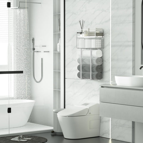 Xstydes floating shelves with towel rack in silver for surface display