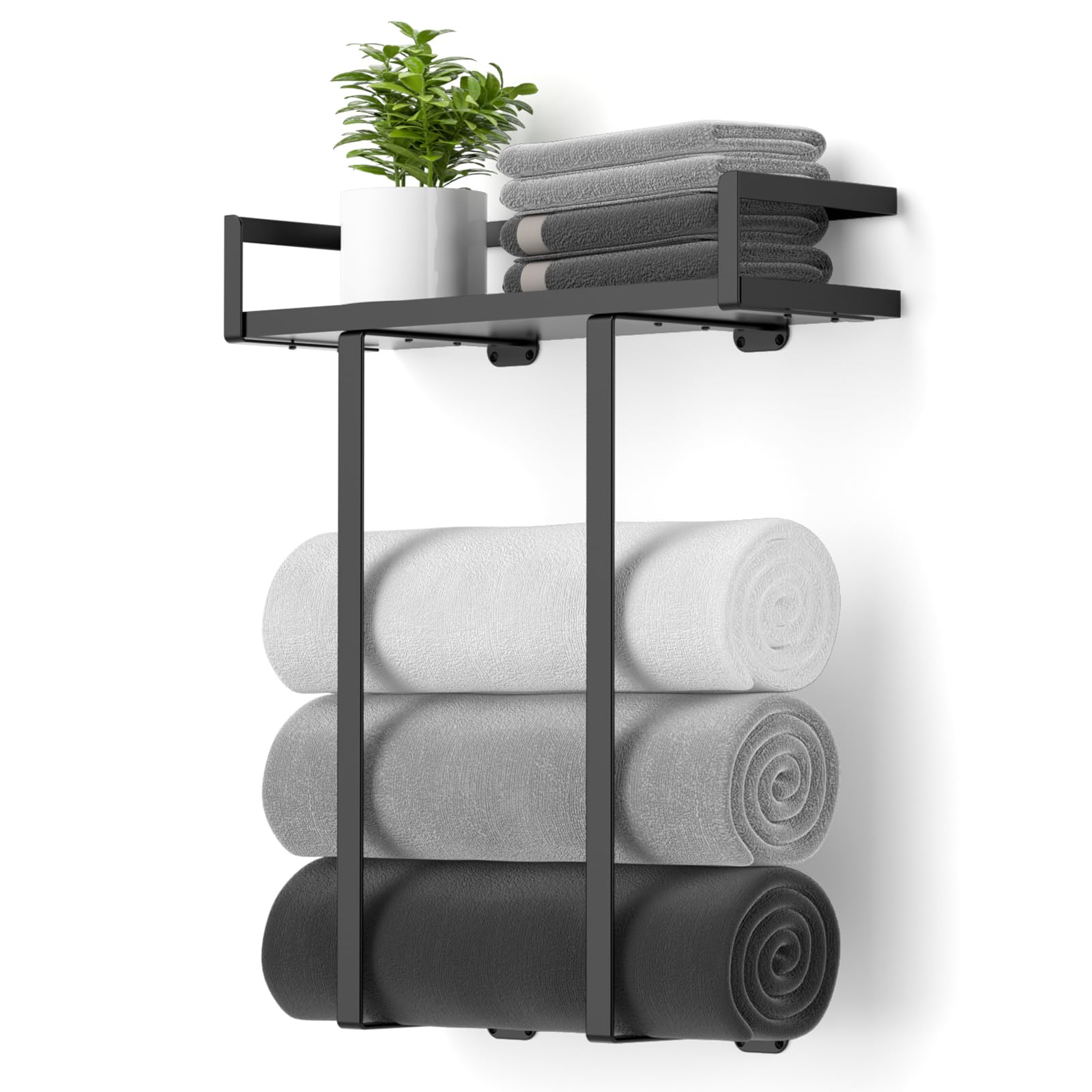 Xstydes wall-mounted towel rack in black for compact bathroom space