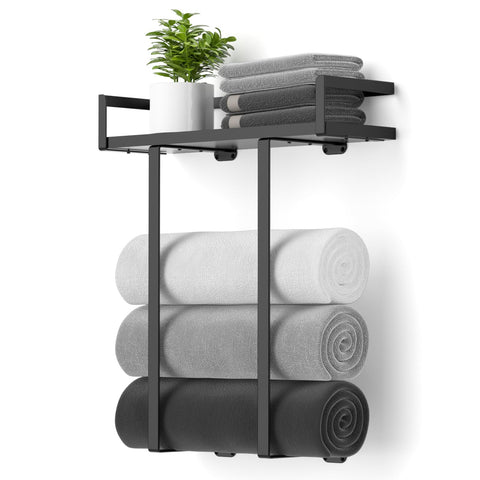 Xstydes wall-mounted towel rack in black for compact bathroom space