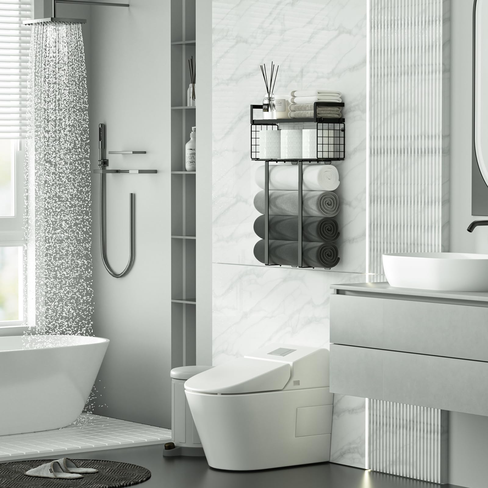 Xstydes wooden top panel displays aromatherapy and small towels.