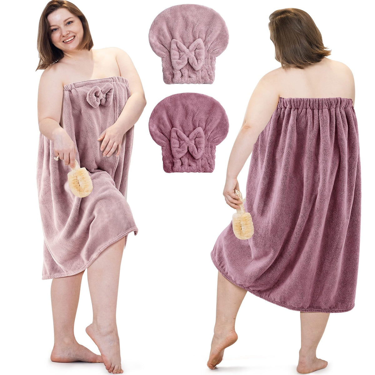 Xtinmee plus-size wrap towel in purple-lotus-pink provides cozy post-shower coverage