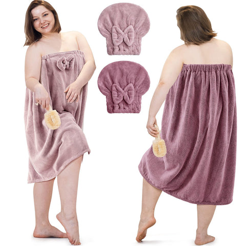 Xtinmee plus-size wrap towel in purple-lotus-pink provides cozy post-shower coverage