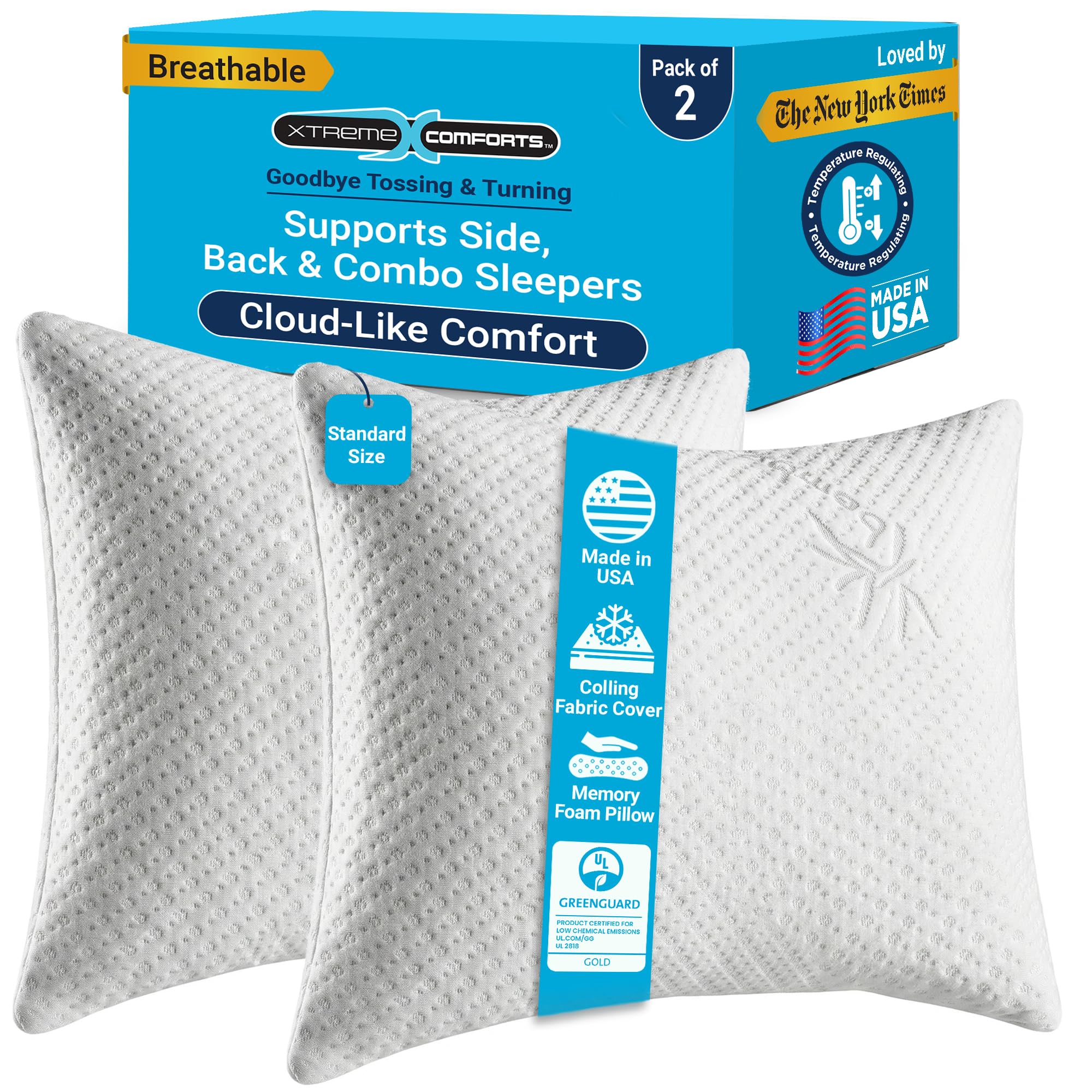 Xtreme Comforts memory foam two-pack pillow with customizable support