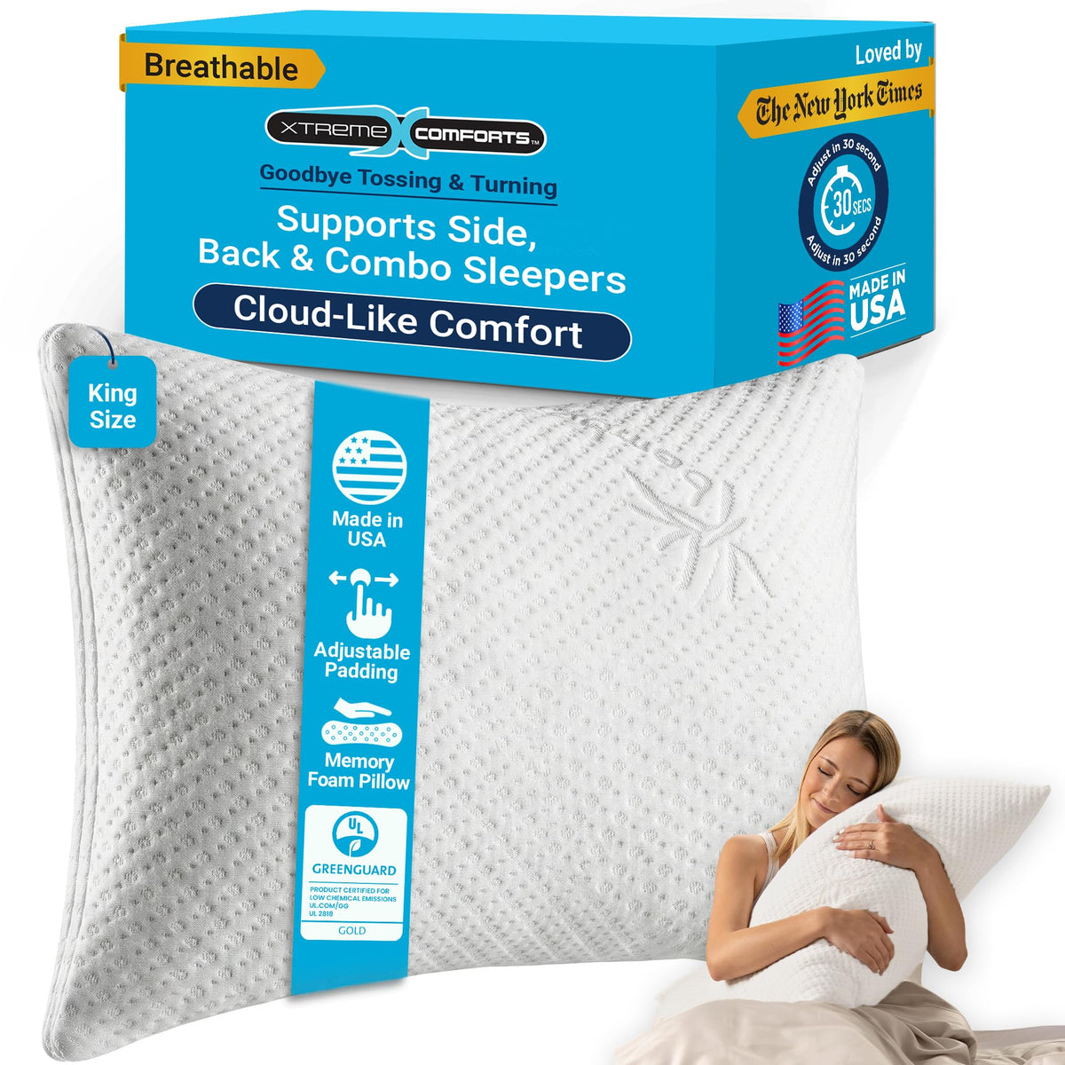 Xtreme Comforts adjustable king memory foam pillow for personalized support