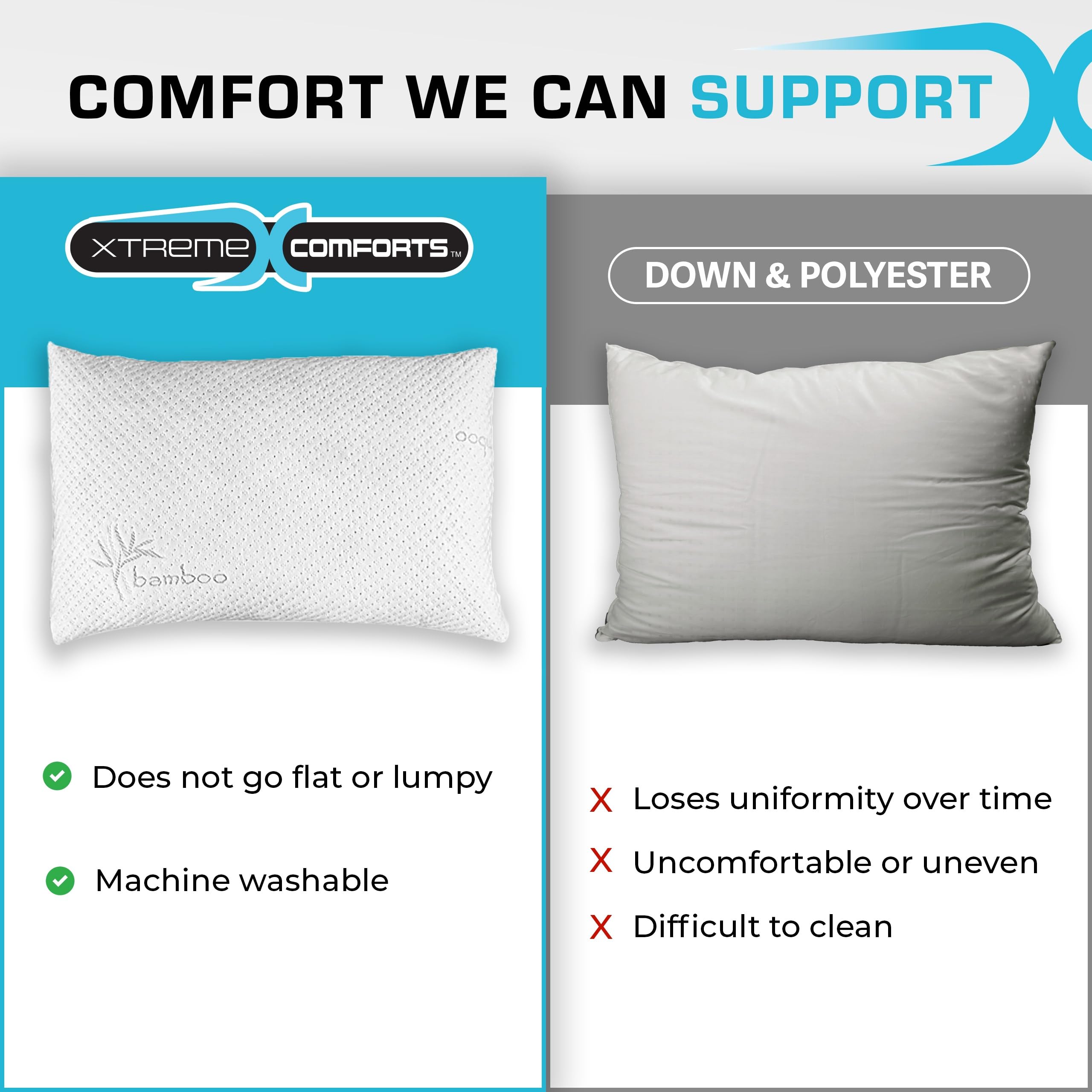 Xtreme Comforts pillow in use during side sleep shows neck and shoulder alignment.