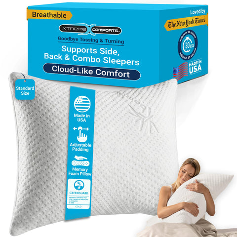 Xtreme Comforts Standard Pillow adjustable padding close-up showing customizable loft