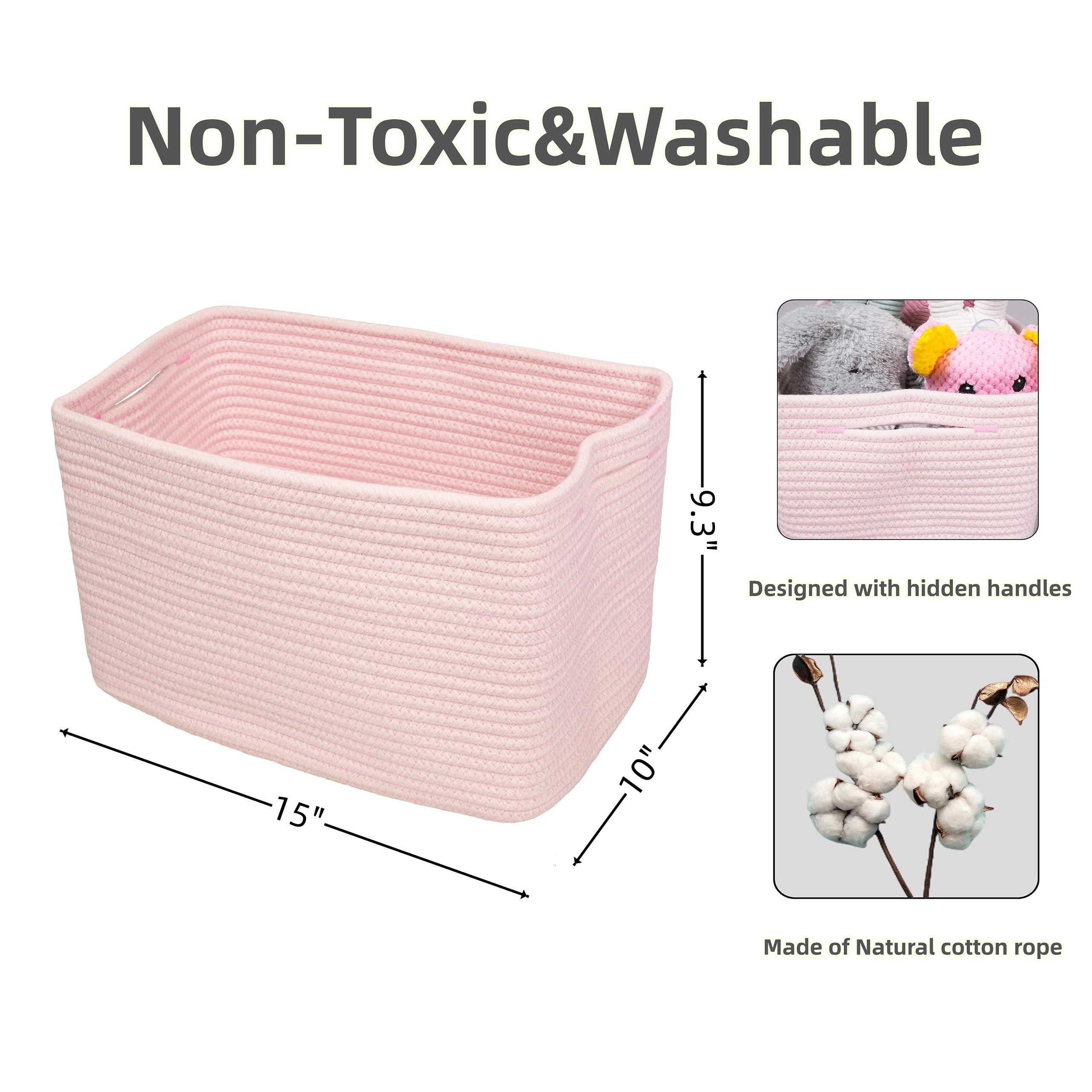 Three light pink storage baskets by XUANGUO for closet organization.