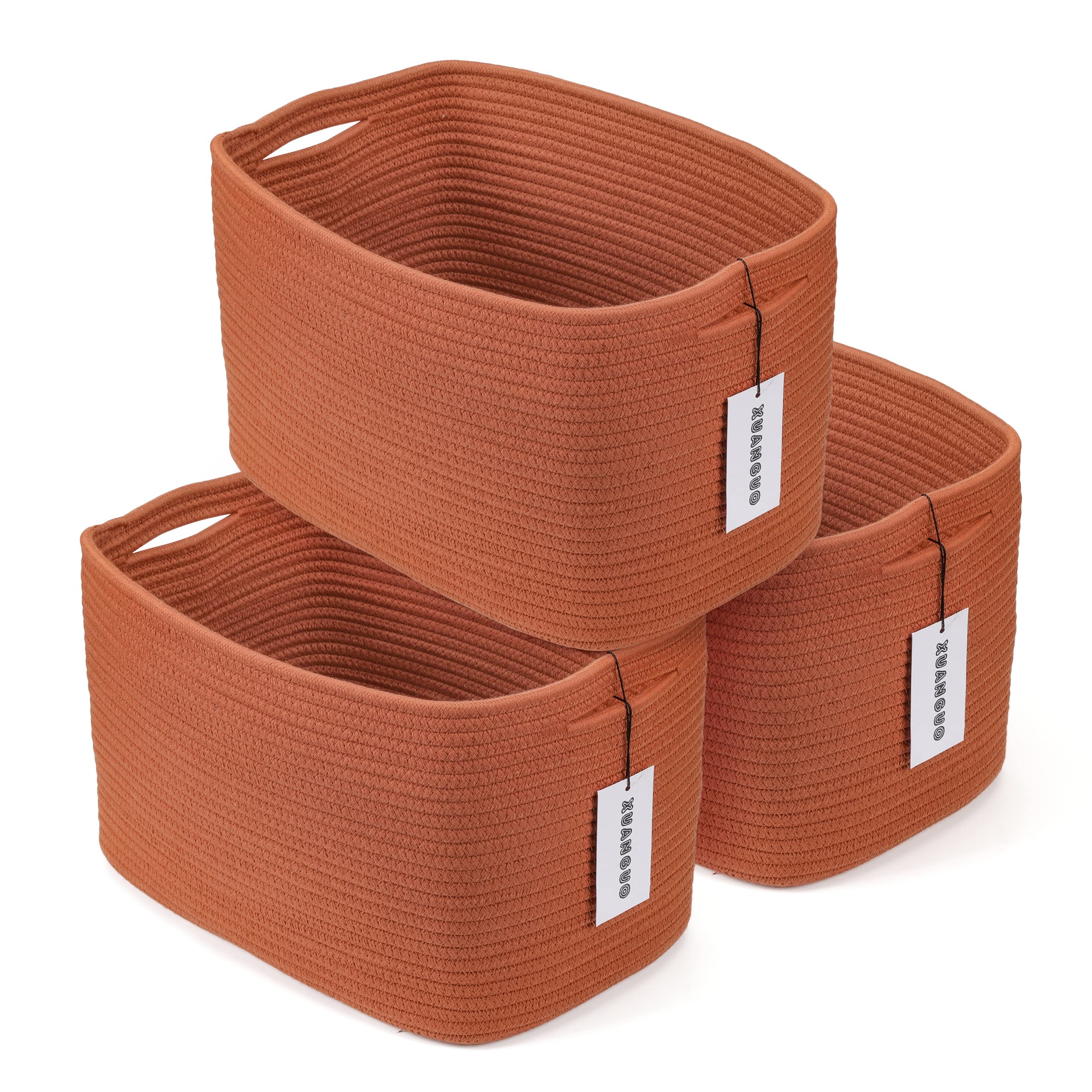 Xuanguo cotton rope basket rectangle rust close-up shows soft texture and durable storage.