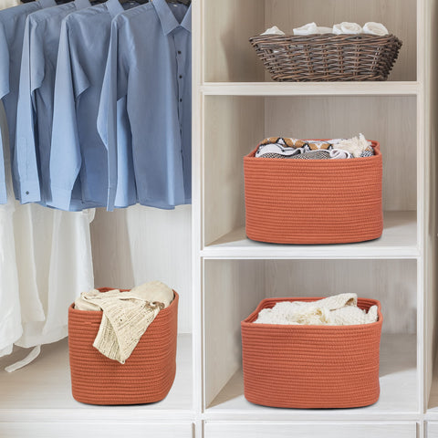 Xuanguo cotton rope basket rust nursery organizer keeps items tidy.