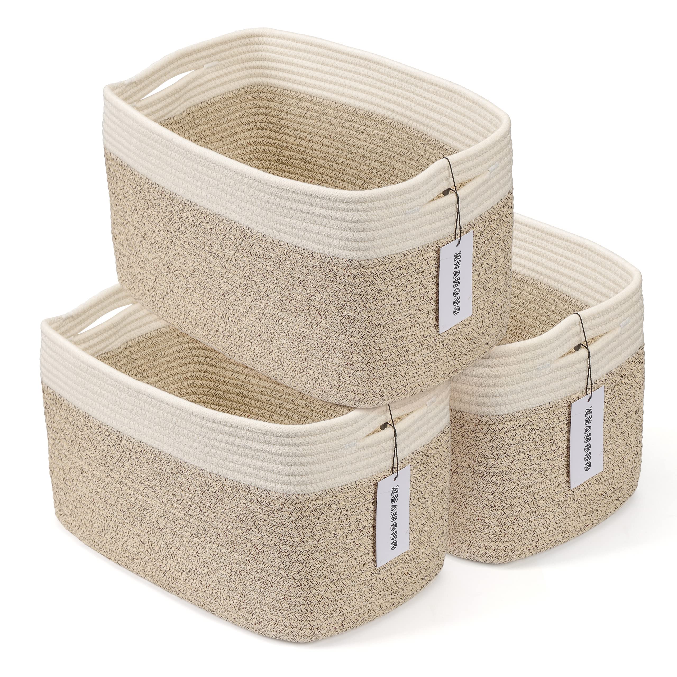 XUANGUO cotton rope storage basket rectangle front view ideal for shelf organization