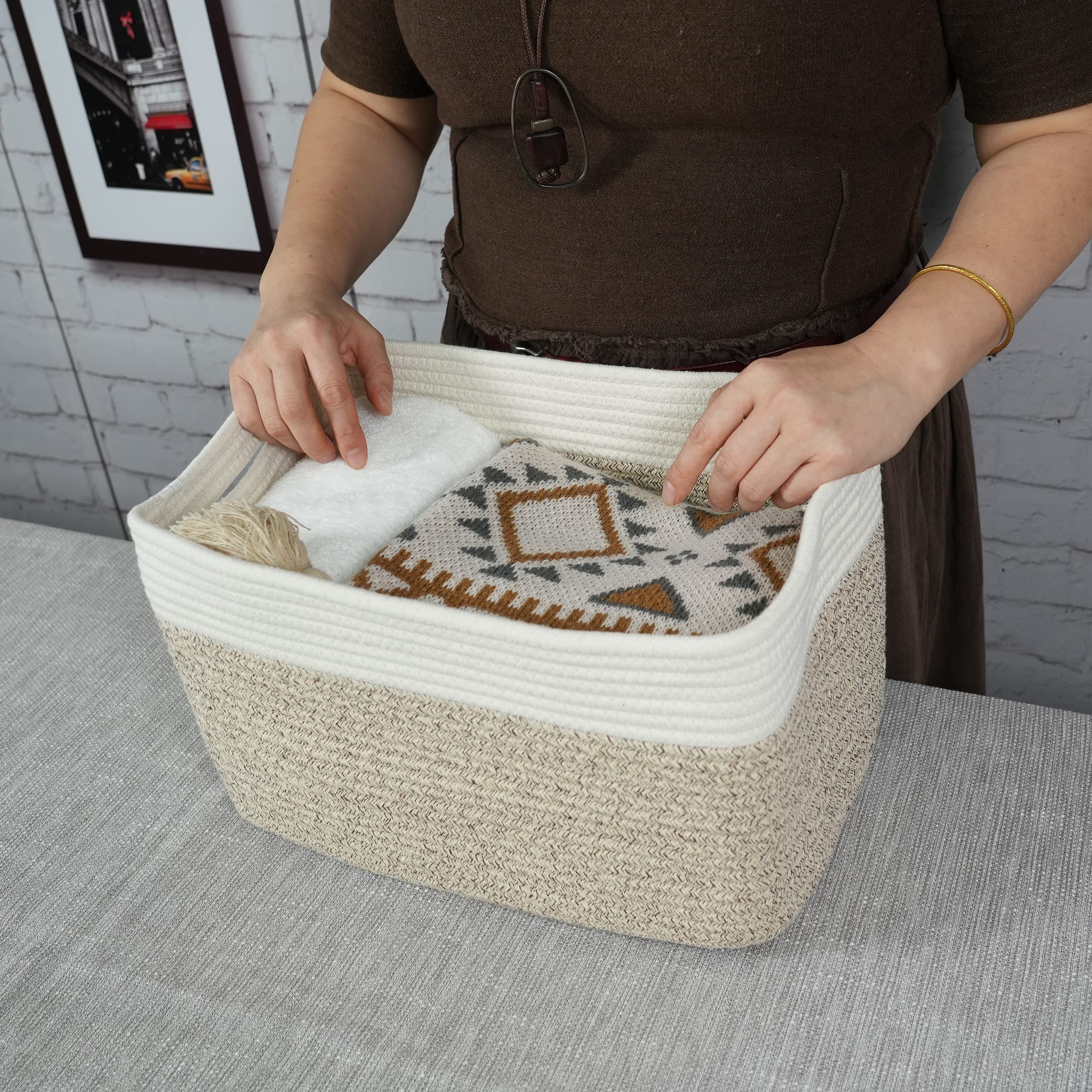 XUANGUO basket with towels on shelf offers neat towel organization