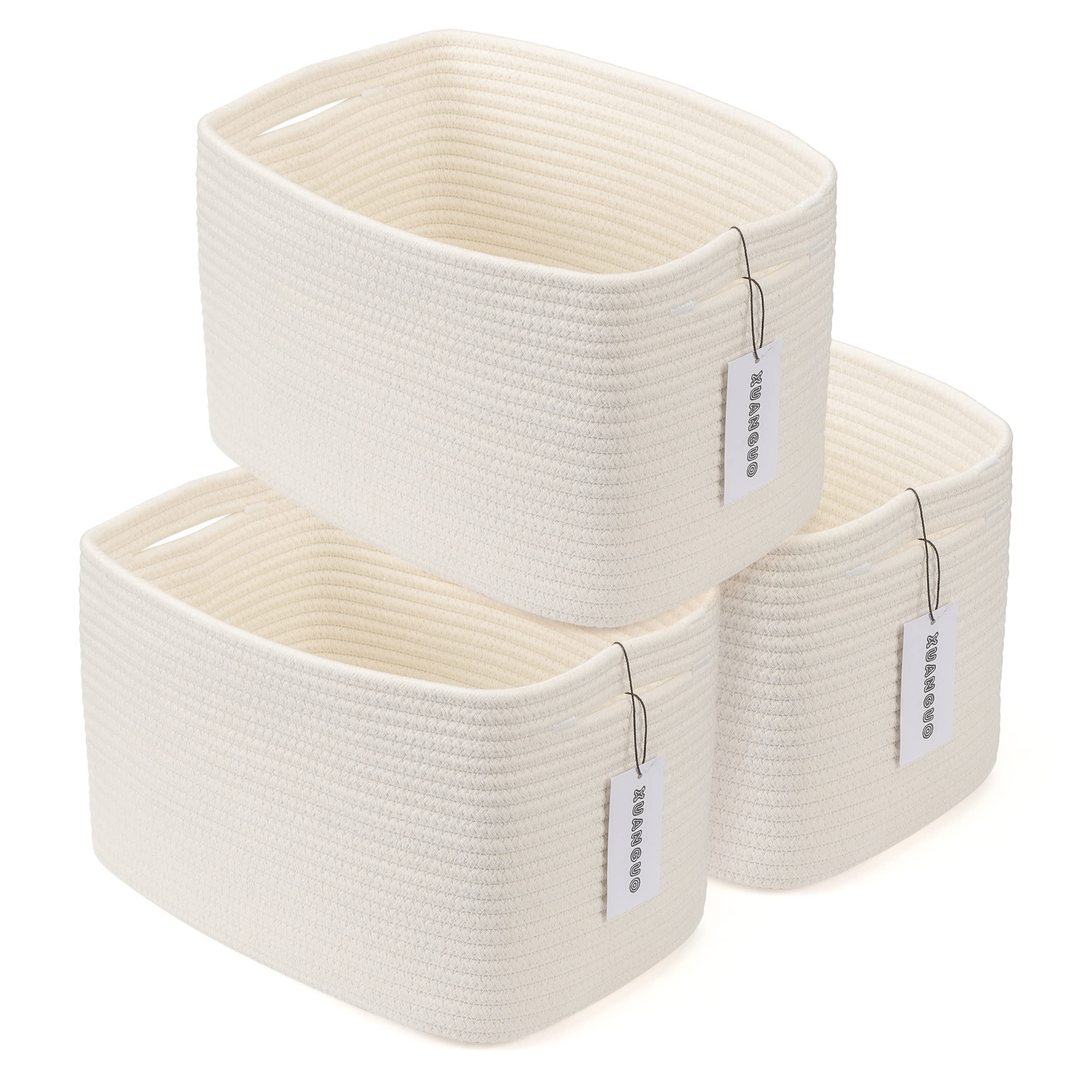 XUANGUO cotton rope storage basket with handles for tidy, movable shelving
