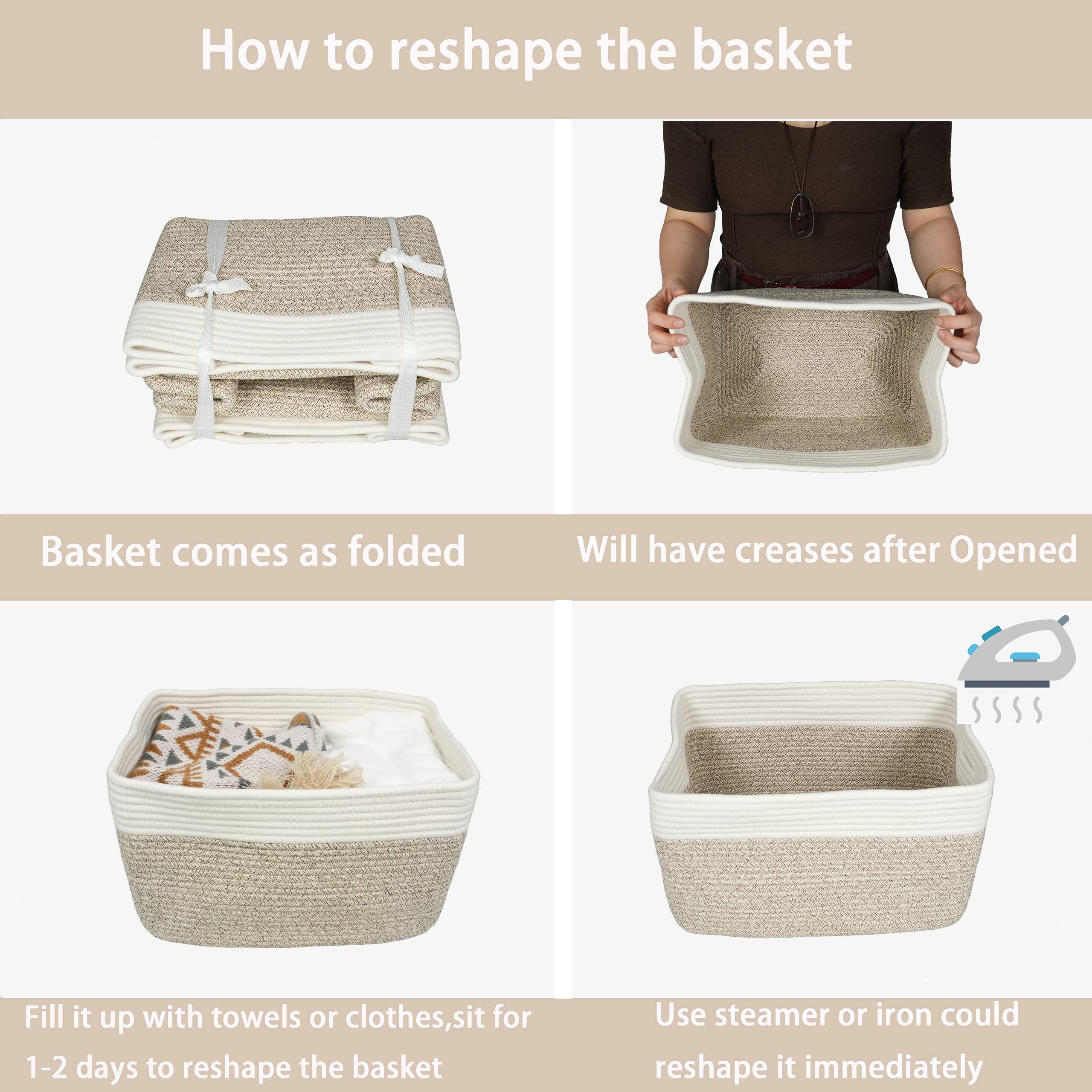 XUANGUO 3-pack white brown storage baskets complements any room