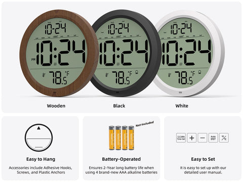 XUANZIT clock supports 12/24-hour format switching for flexible viewing.