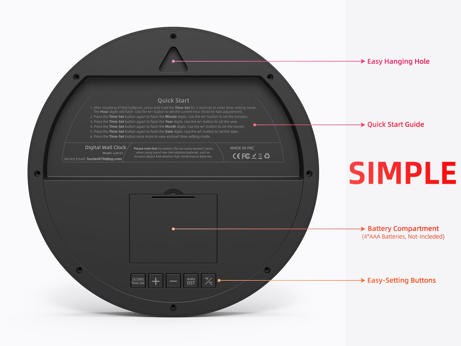 XUANZIT clock offers over two years of operation with fresh AAA batteries.