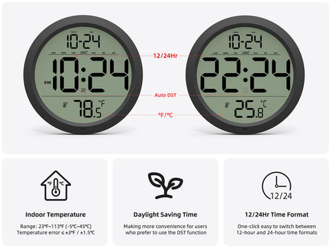 XUANZIT clock includes adhesive hooks and screws for easy hanging.
