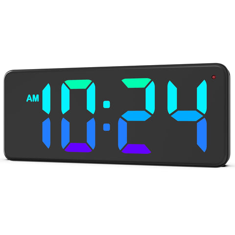XUANZIT LED digital wall clock featuring dynamic RGB display enhances living room ambience.